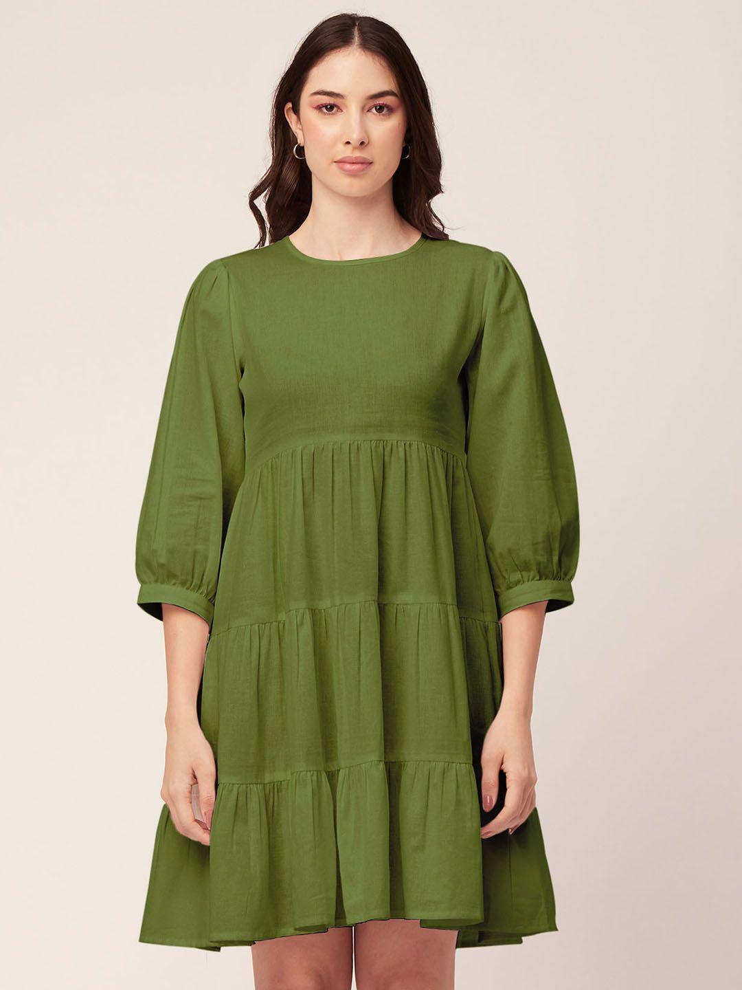 moomaya puff sleeve cotton fit & flare dress