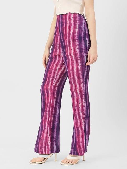 moomaya purple & pink printed regular fit high rise pants