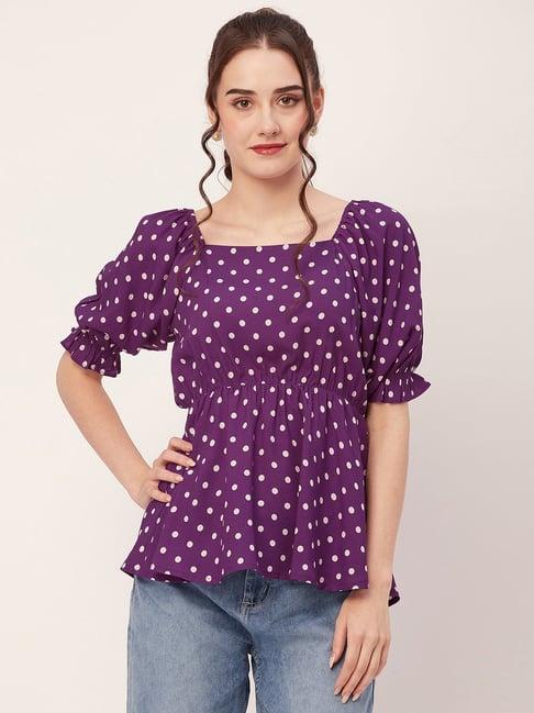 moomaya purple & white printed peplum top