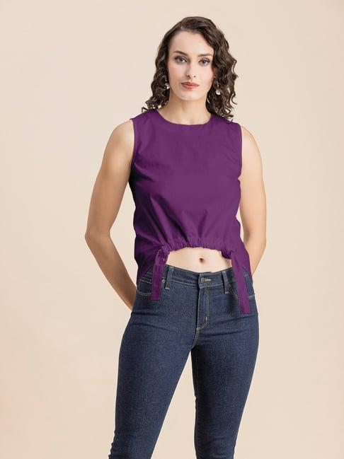 moomaya purple cotton regular fit crop top