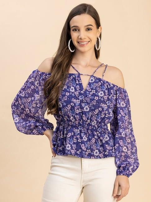 moomaya purple floral print peplum top