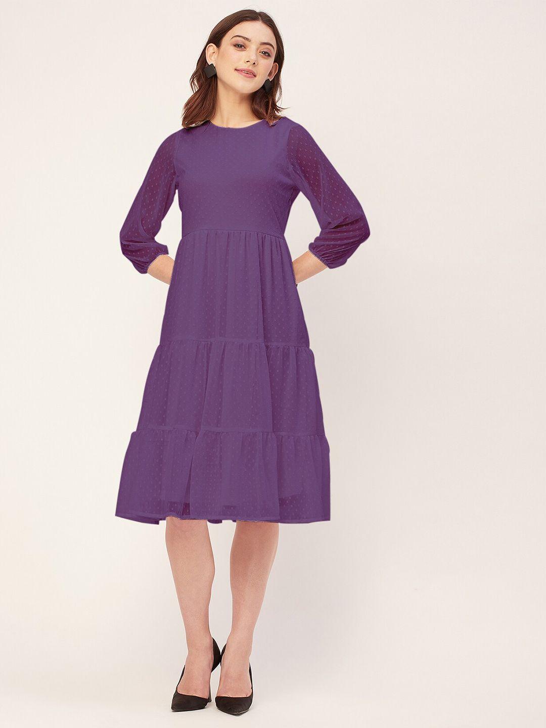 moomaya purple georgette fit & flare dress