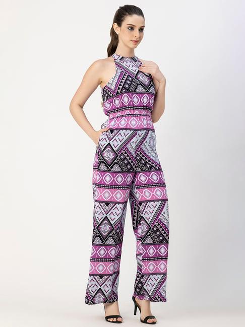 moomaya purple printed jumpsuit