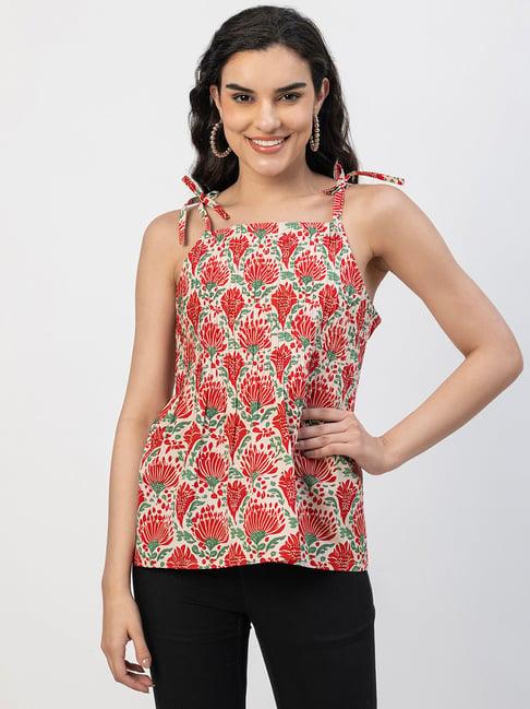 moomaya red & green cotton printed top