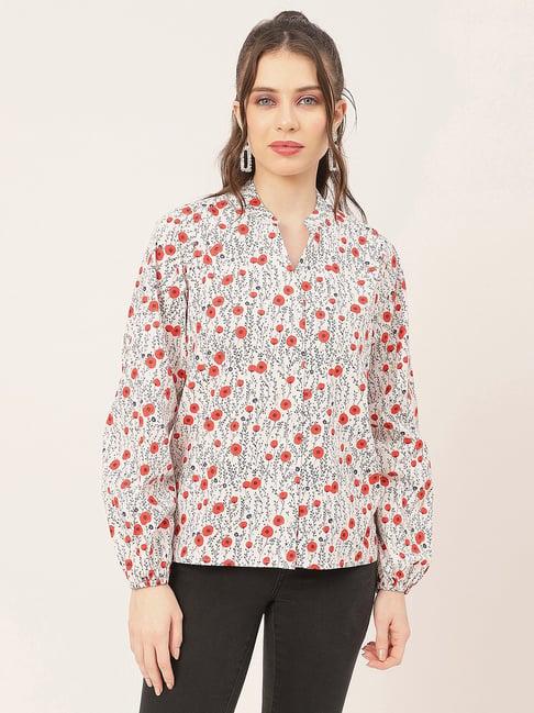 moomaya red & white cotton floral print shirt