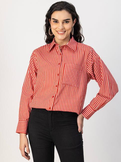 moomaya red & white cotton striped shirt