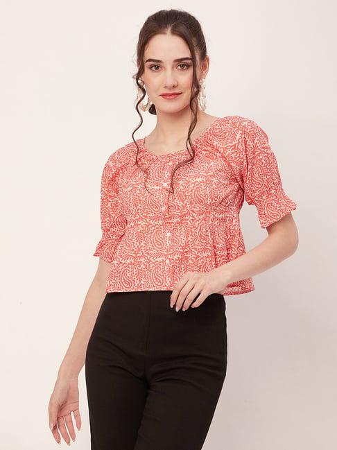 moomaya red cotton printed top