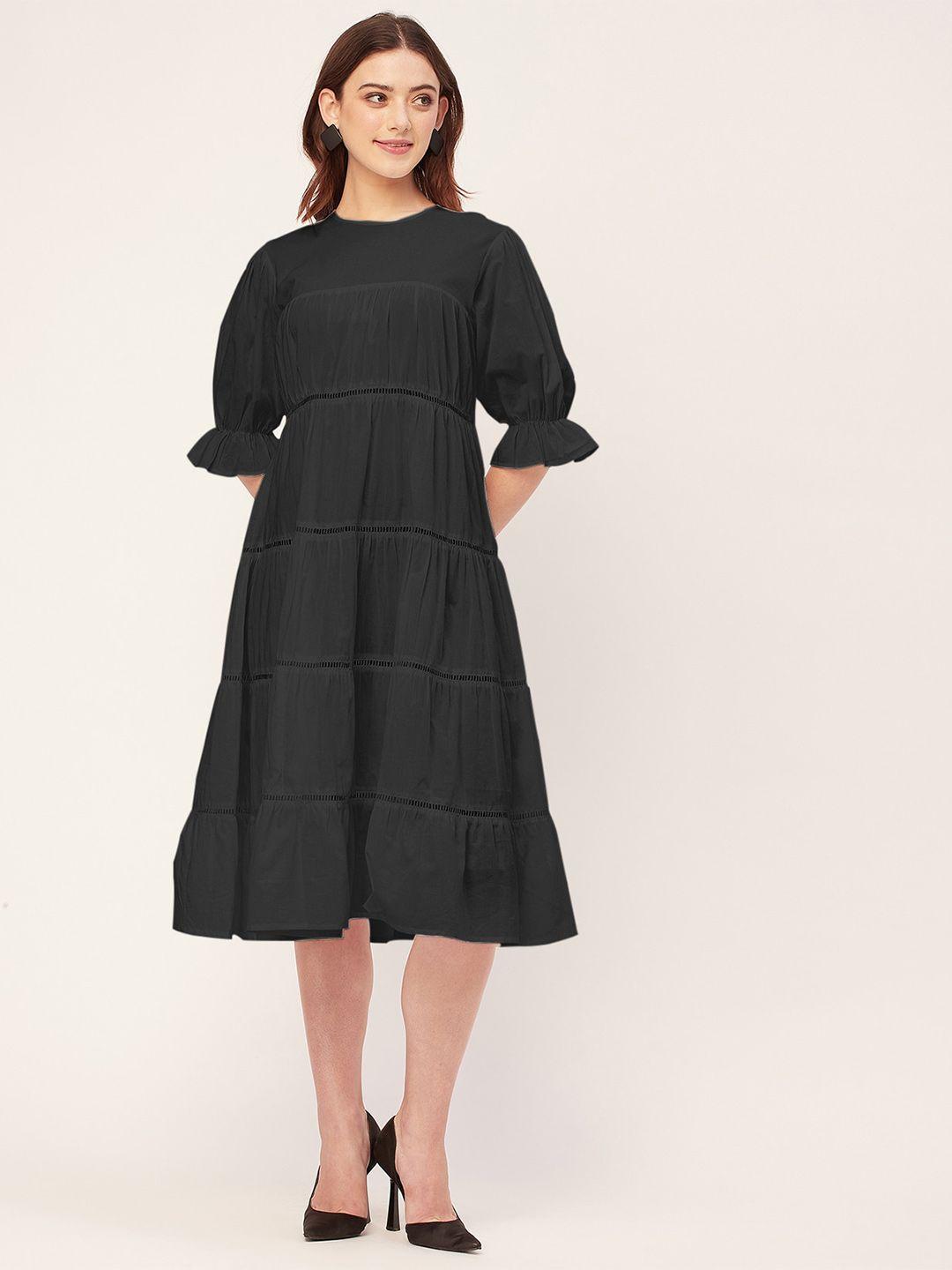 moomaya round neck bell sleeve cotton a-line midi dress