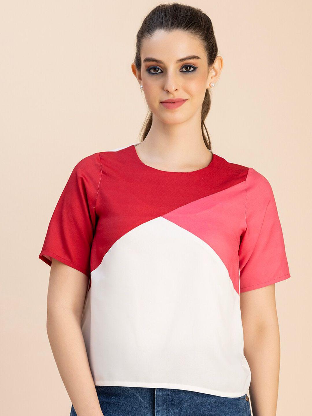 moomaya round neck colourblocked top