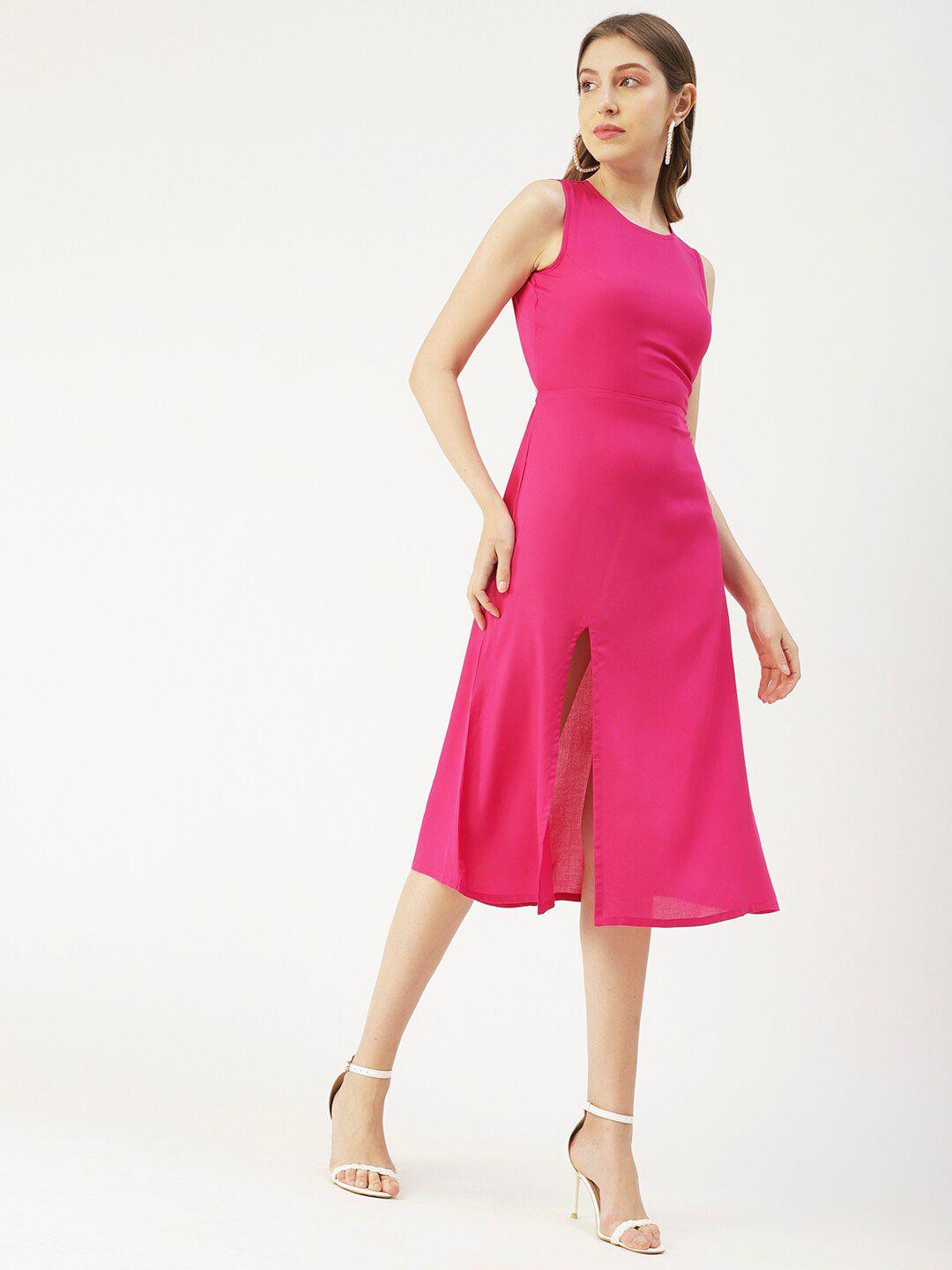 moomaya round neck cut-out detailed a-line dress