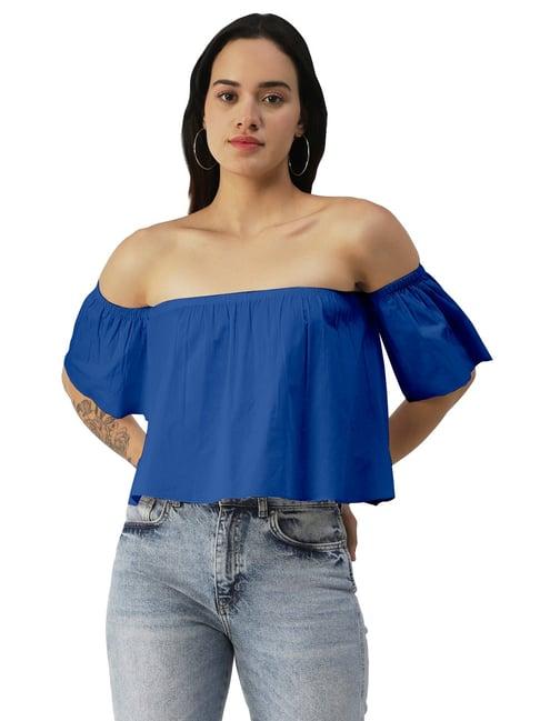 moomaya royal blue cotton regular fit top