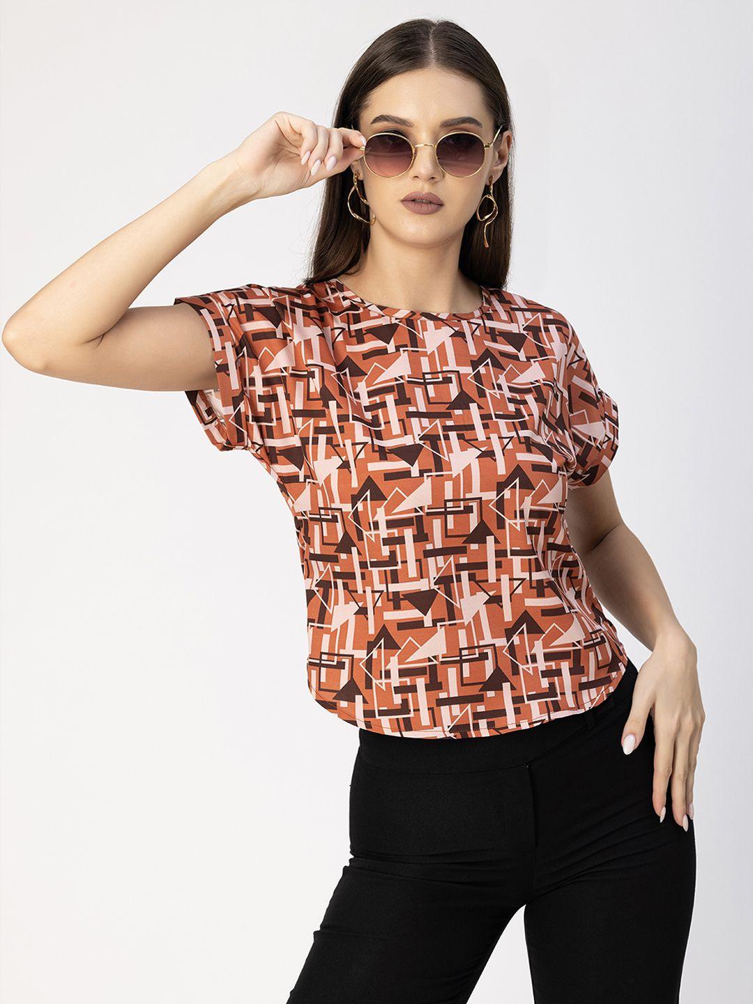 moomaya rust print puff sleeve crepe top