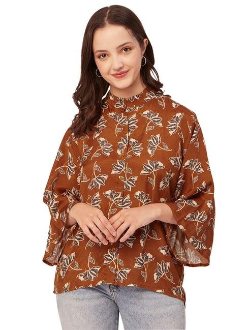 moomaya rust viscose floral print shirt