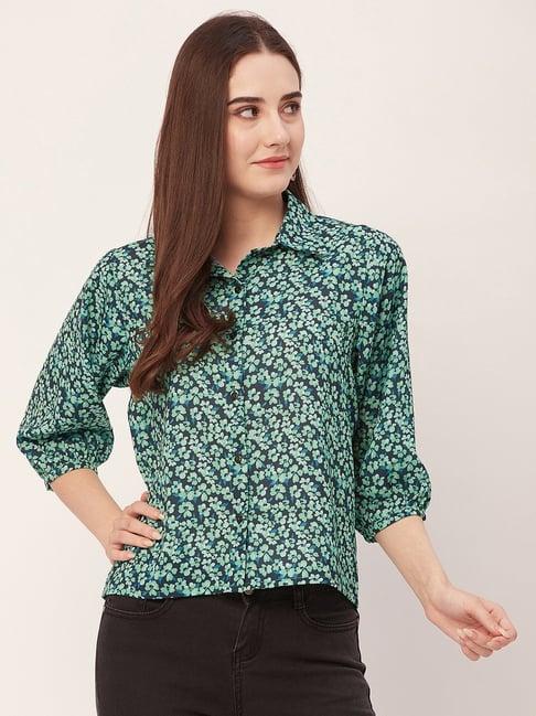 moomaya sea green floral print shirt