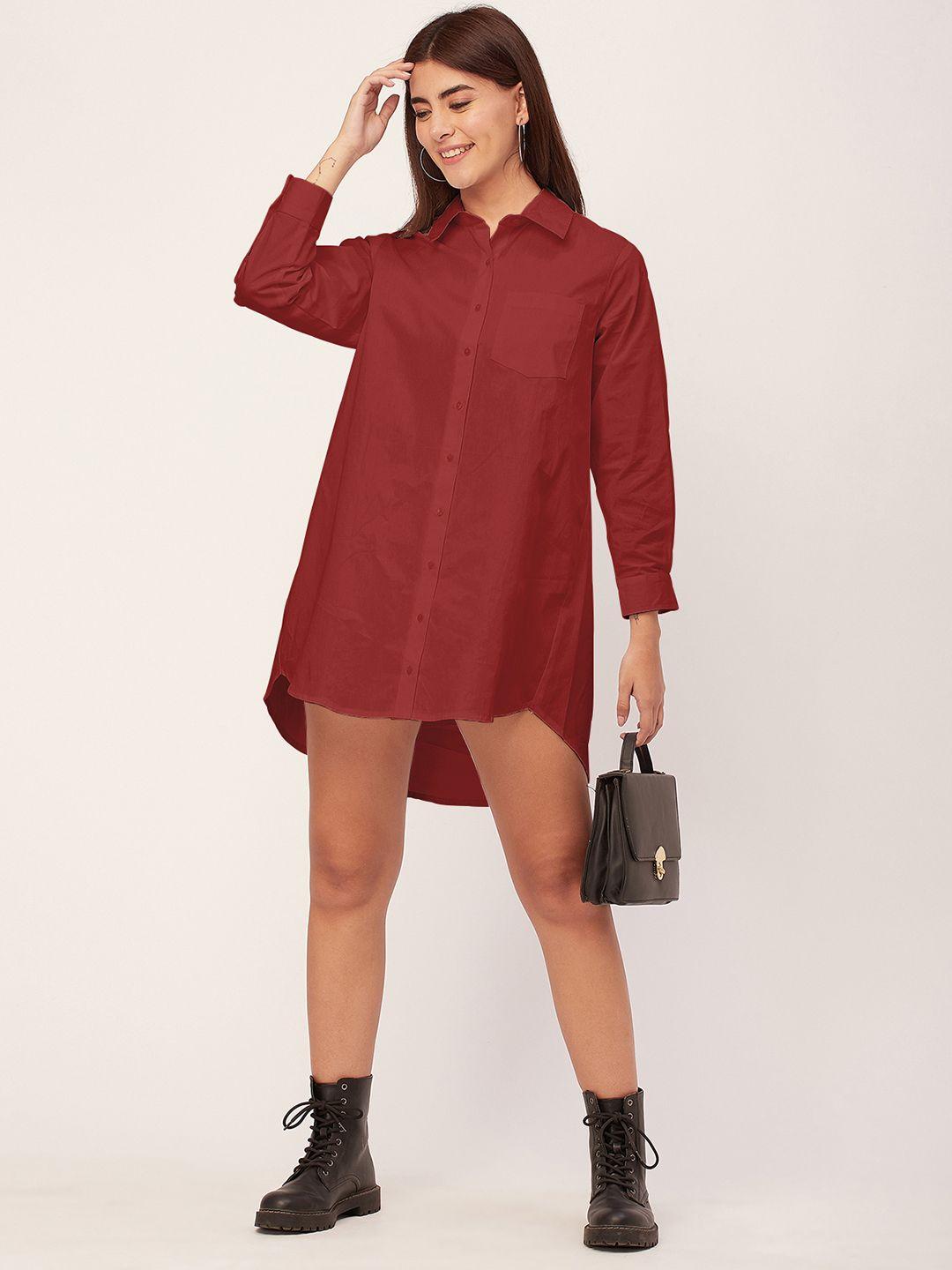 moomaya shirt collar above knee cotton shirt dress