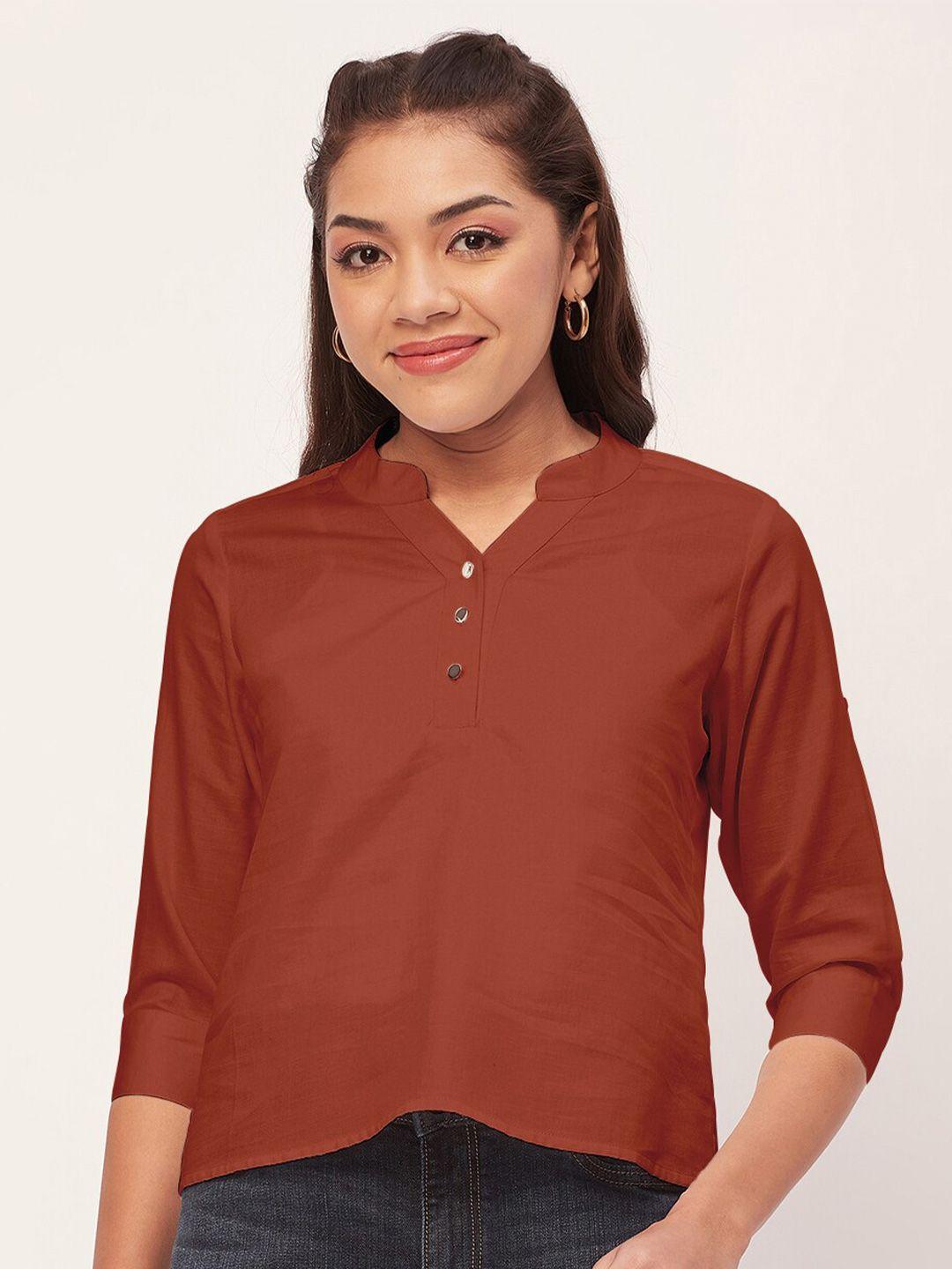 moomaya solid mandarin collar shirt style top