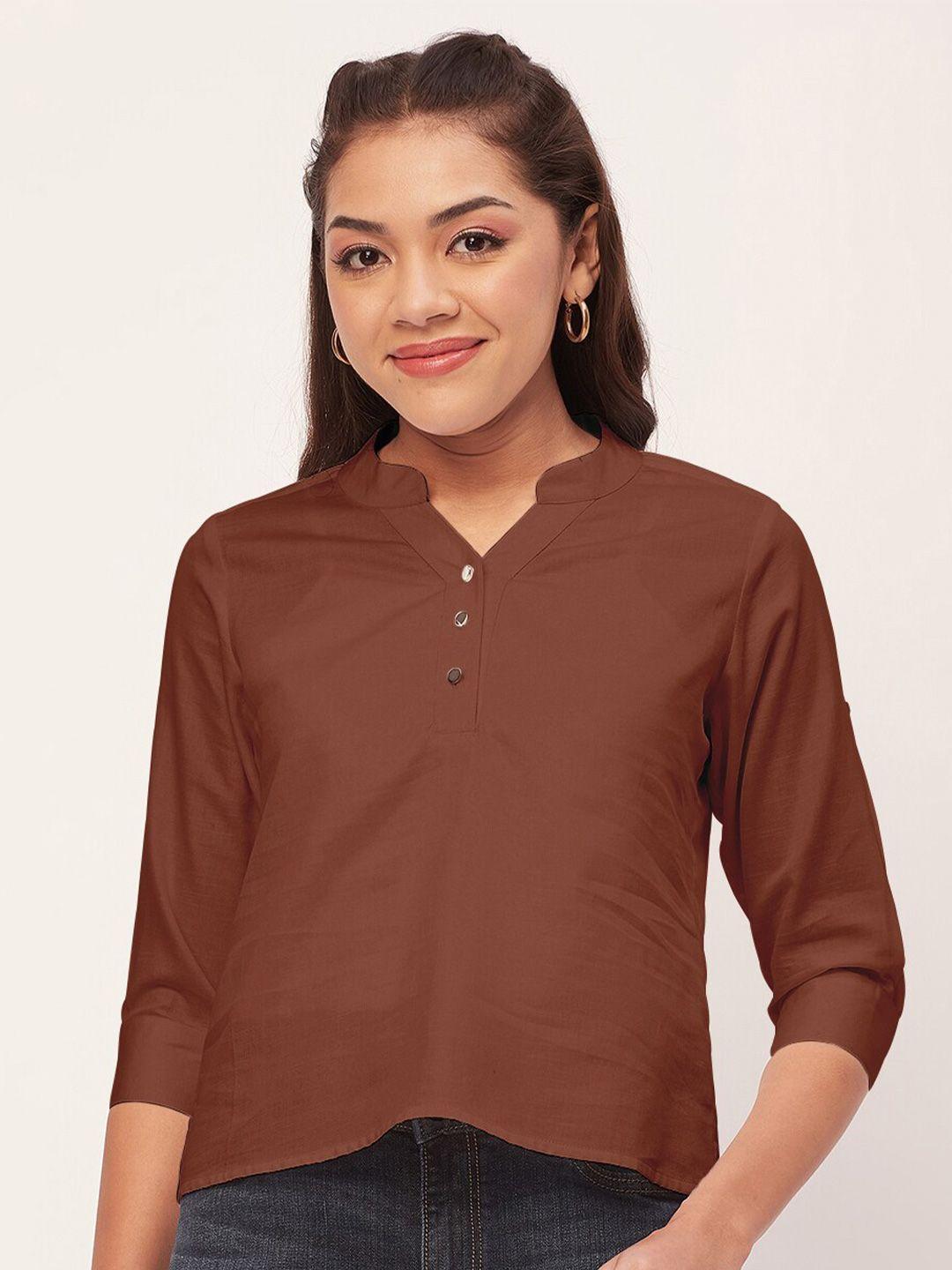 moomaya solid mandarin collar shirt style top
