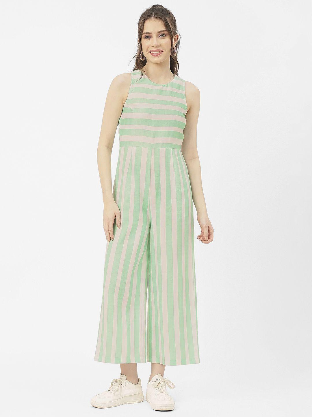 moomaya striped cotton satin basic jumpsuit