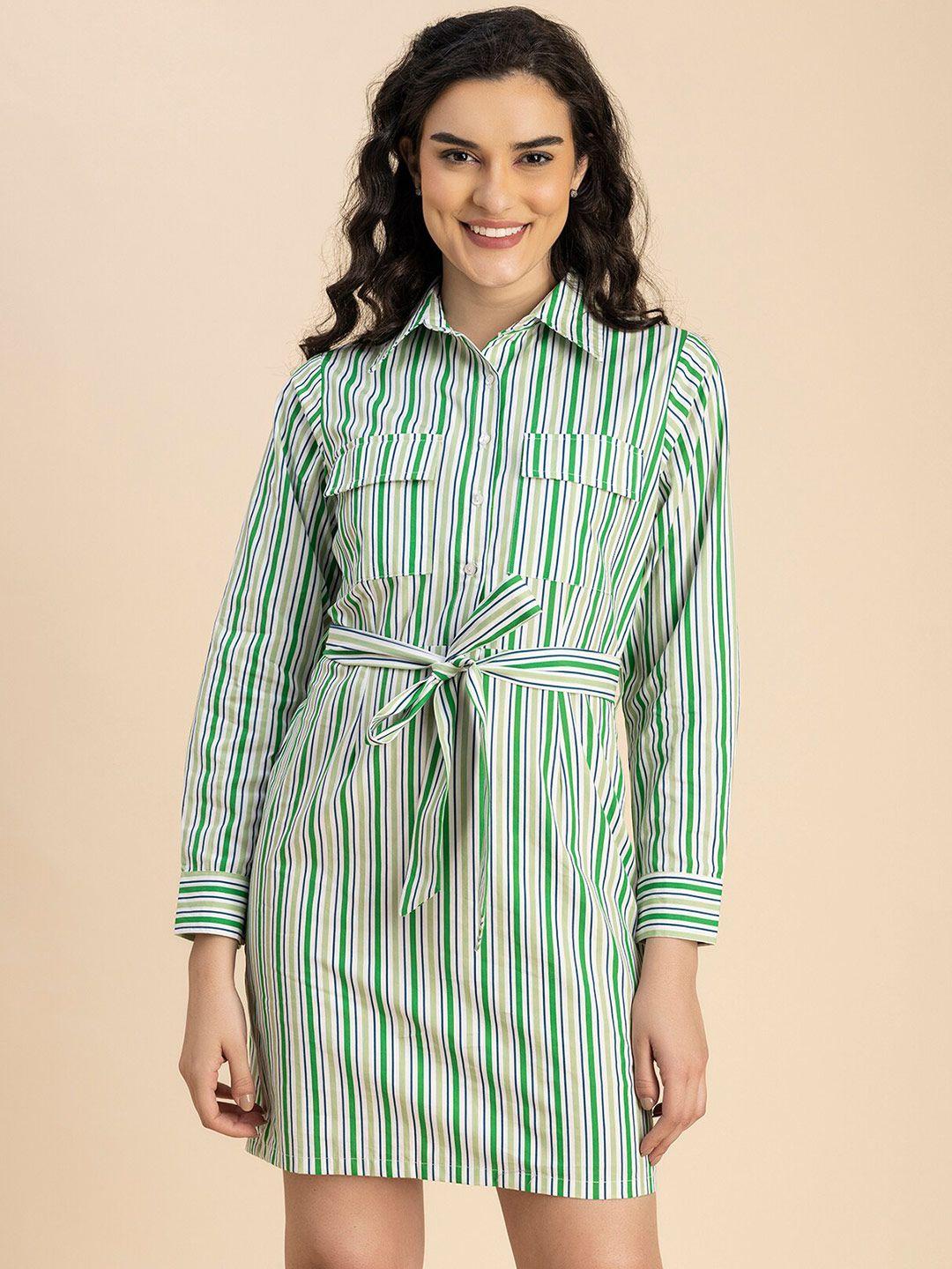 moomaya striped cotton shirt collar straight above knee shirt dress