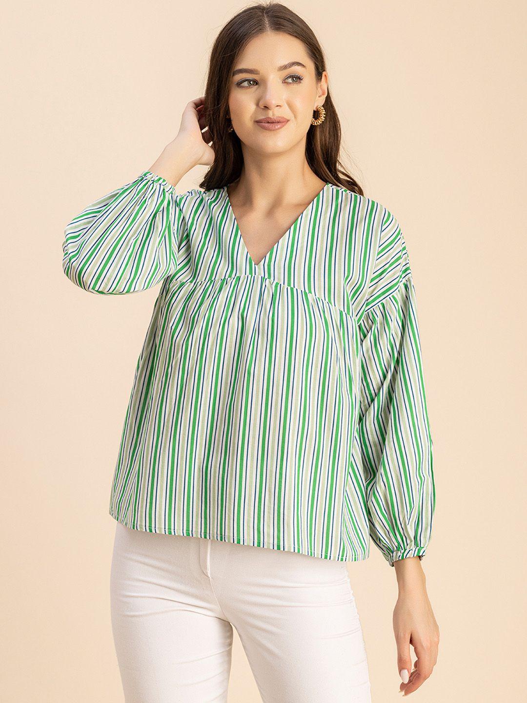 moomaya striped puff sleeve a-line cotton top