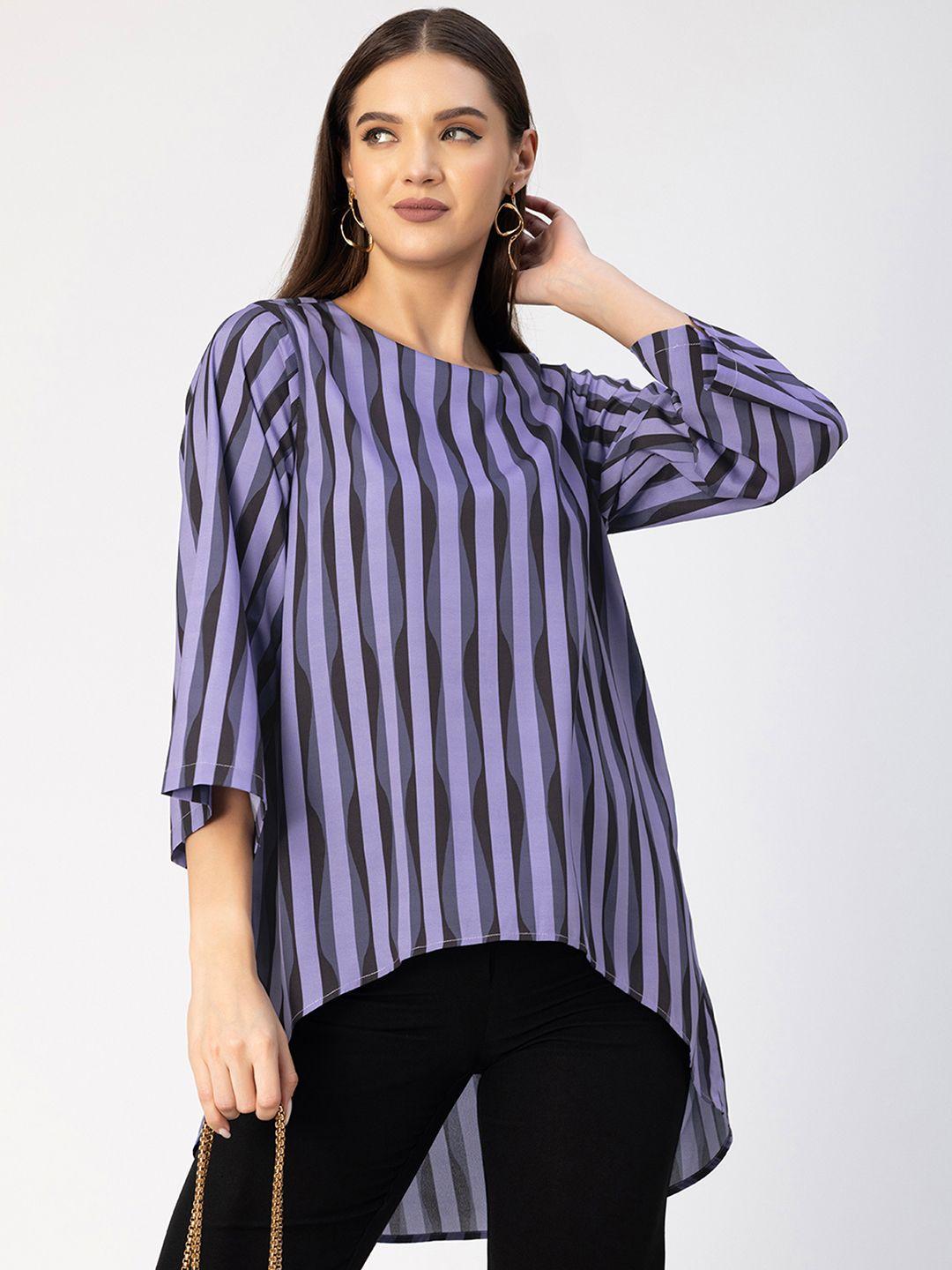 moomaya striped round neck crepe high-low top