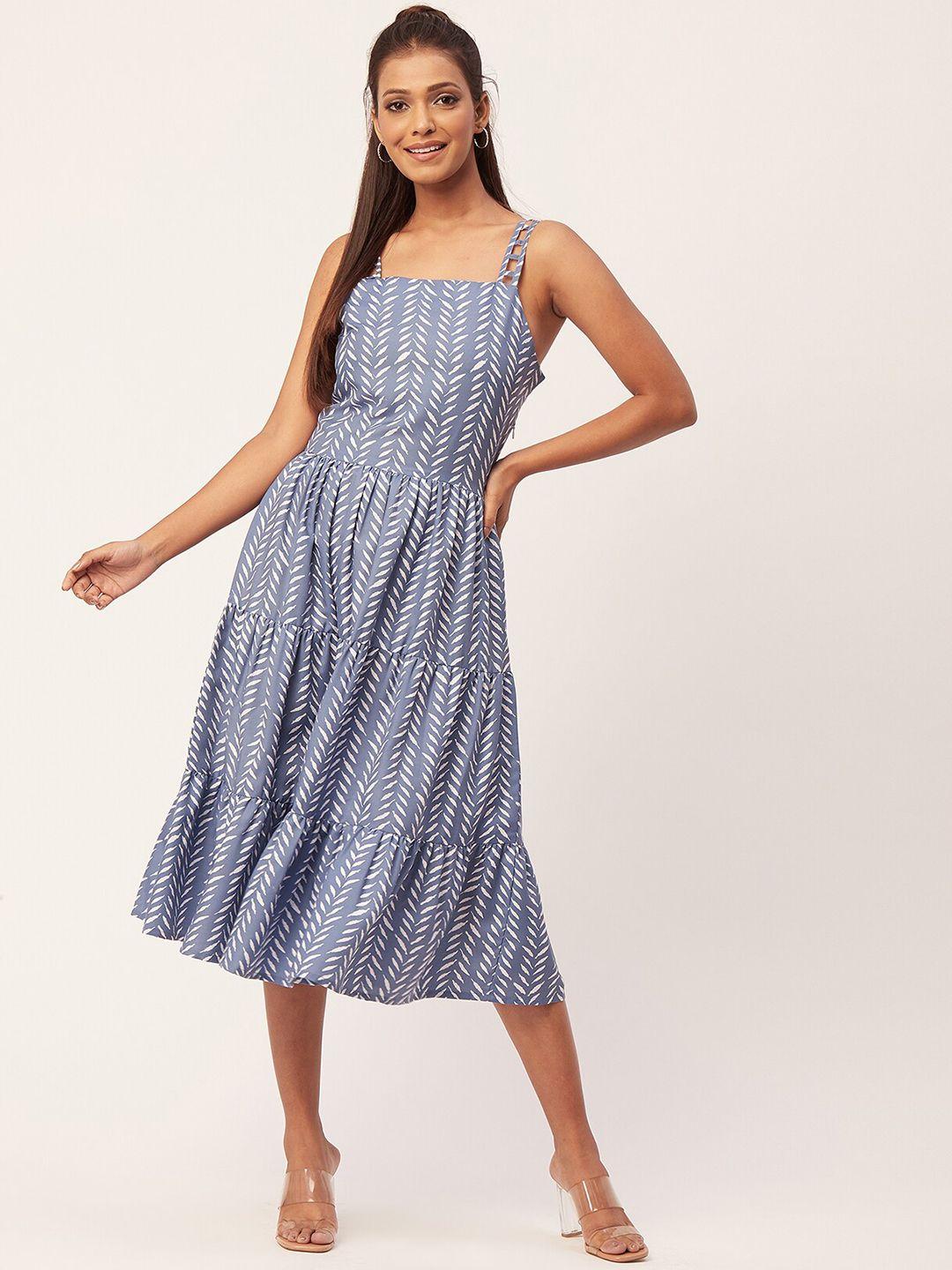 moomaya striped shoulder straps tiered fit & flare midi dress