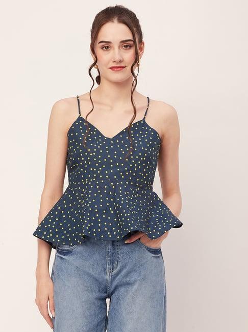 moomaya teal cotton printed peplum top