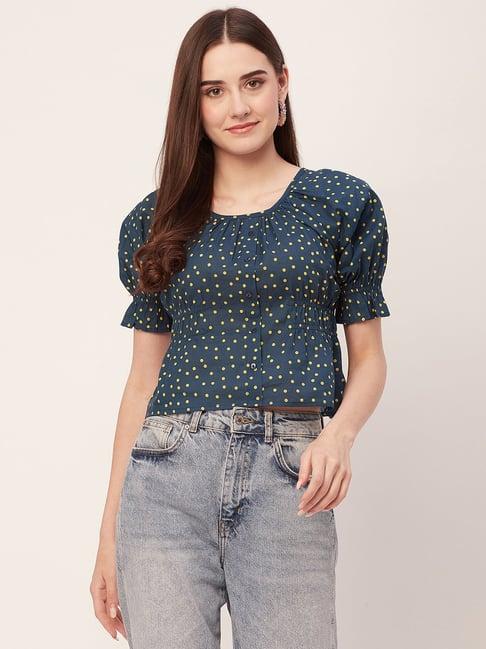 moomaya teal cotton printed top