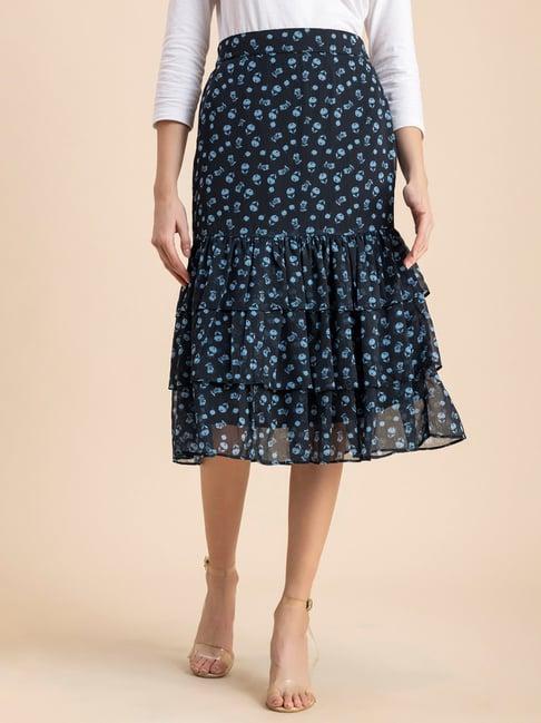 moomaya teal floral print skirt