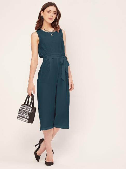 moomaya teal georgette midi jumpsuit