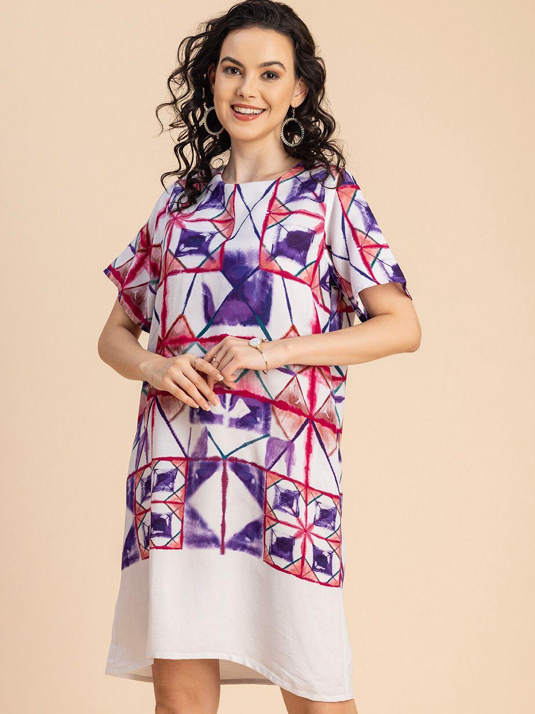 moomaya tie and dye printed round neck a-line dress