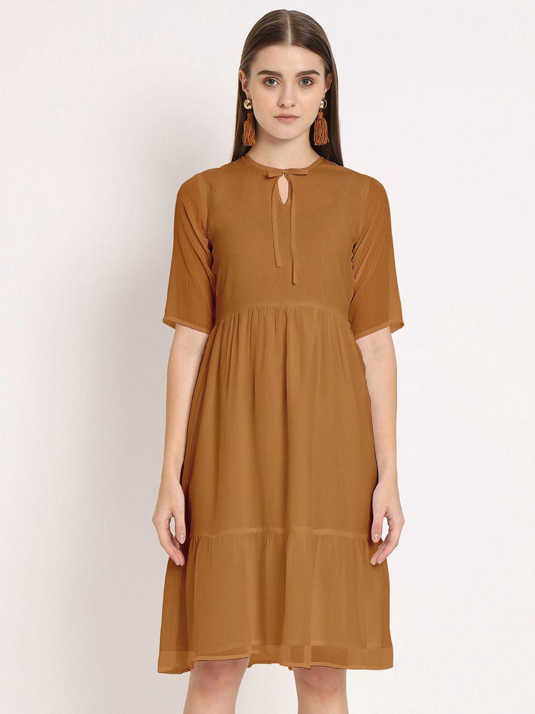 moomaya tie-up neck chiffon a-line dress