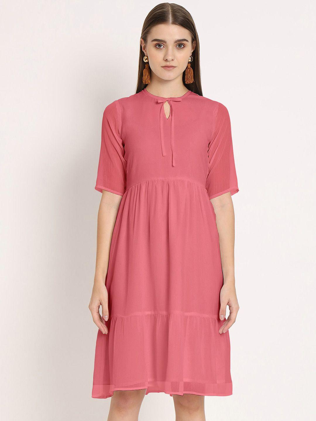 moomaya tie-up neck chiffon a-line dress