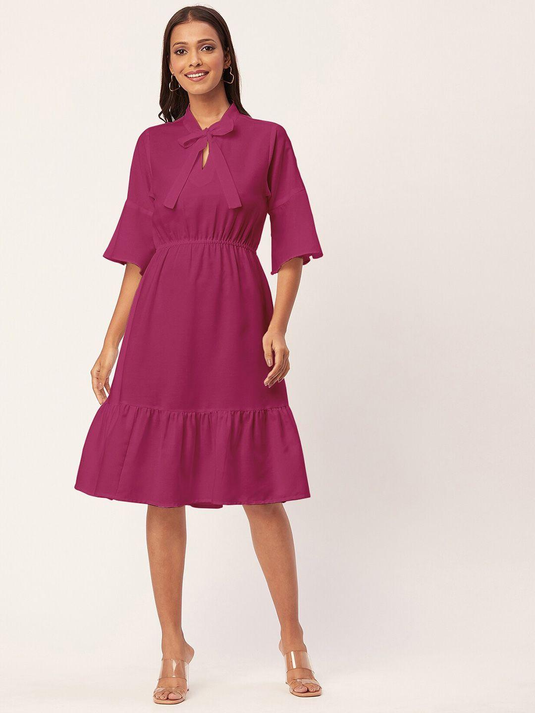 moomaya tie-up neck flared sleeves fit & flare dress