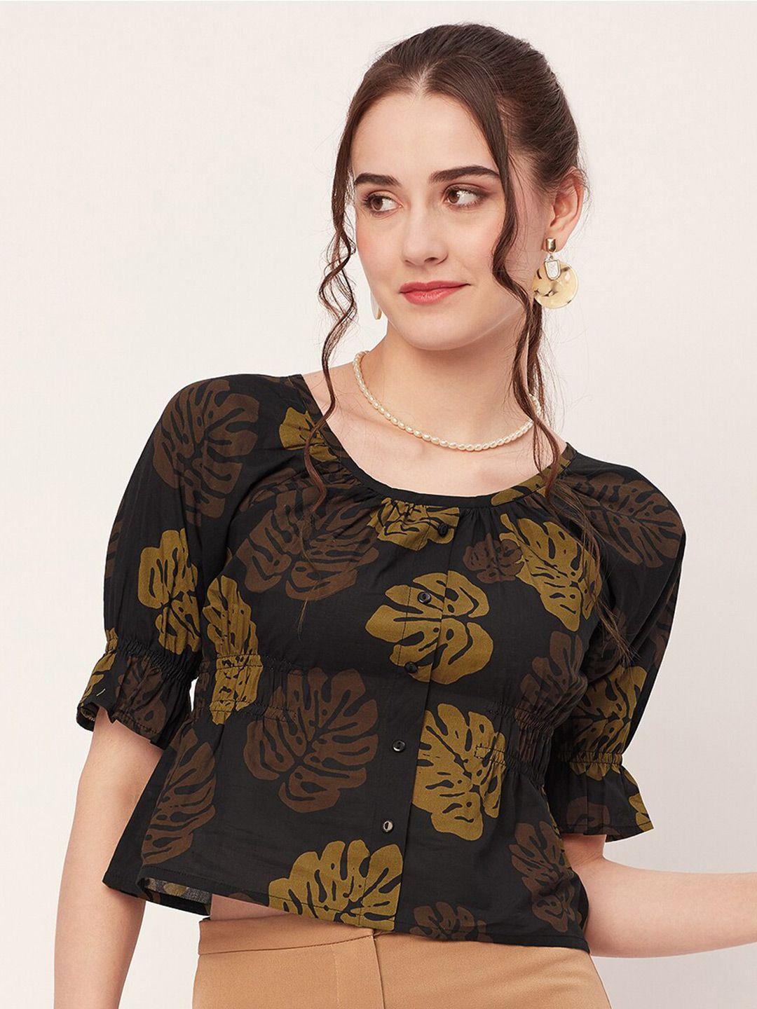 moomaya tropical printed puff sleeves cotton crop top