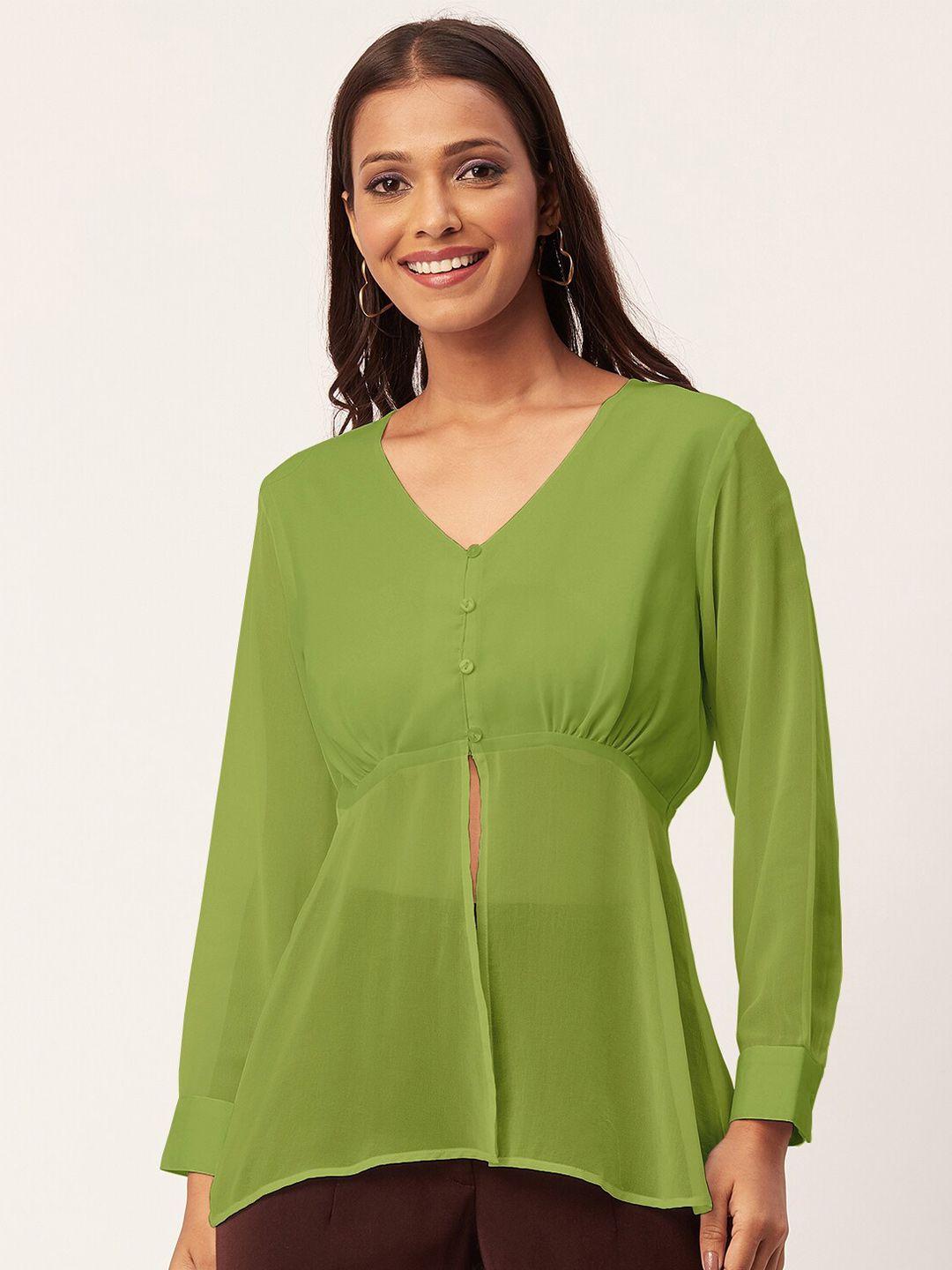 moomaya v neck cuffed sleeves cinched waist top