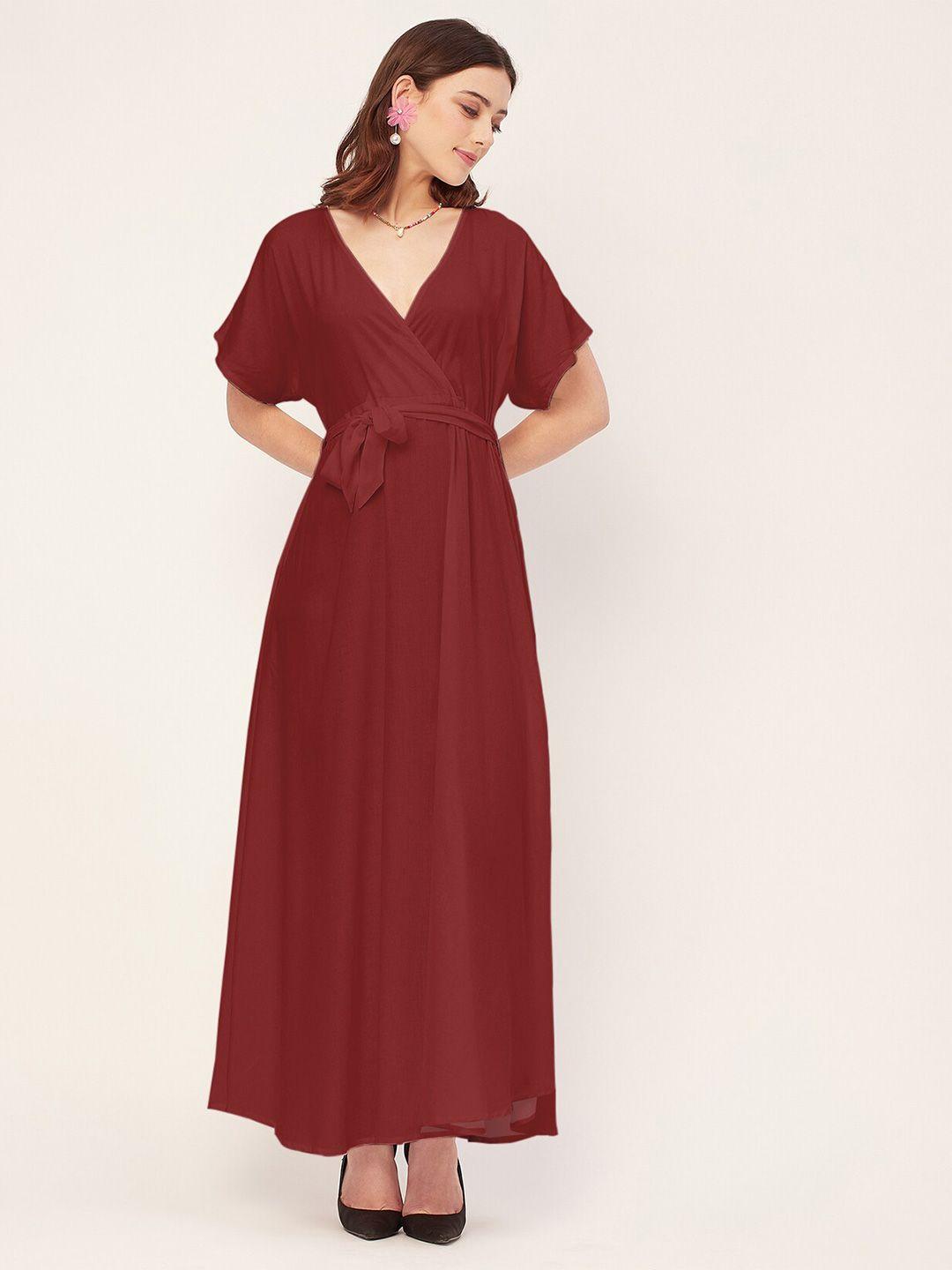 moomaya v neck fit & flare maxi wrap dress