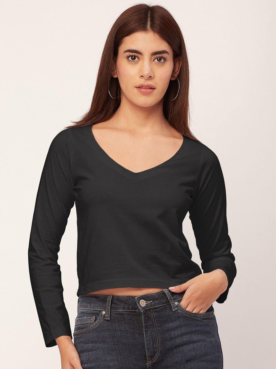 moomaya v-neck long sleeves crop top