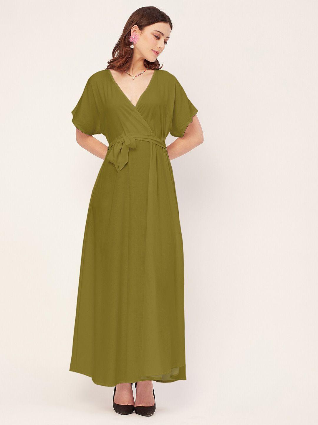 moomaya v-neck short sleeves wrap maxi dress