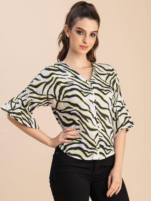 moomaya white & black cotton printed top