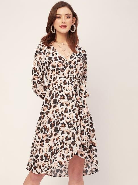 moomaya white & black floral print wrap dress