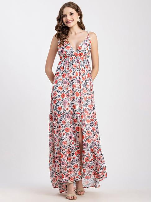 moomaya white & red floral print maxi dress