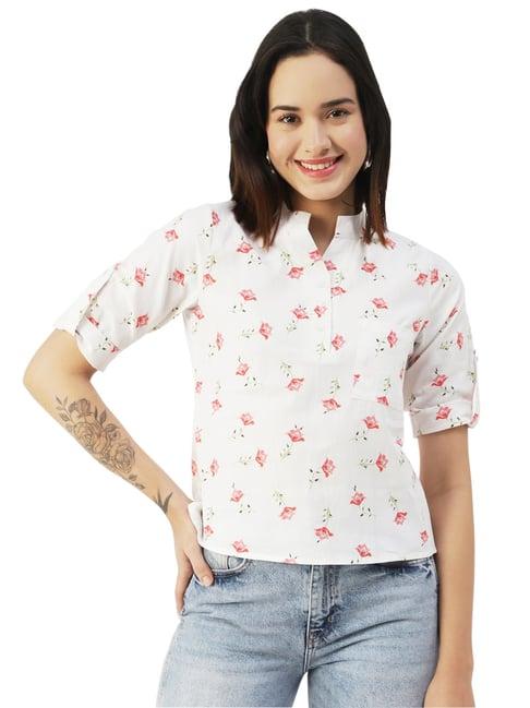 moomaya white cotton floral print top