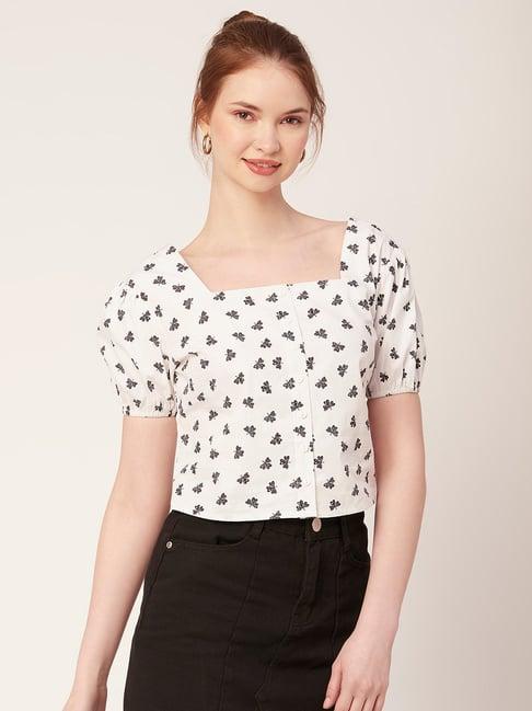 moomaya white cotton printed crop top