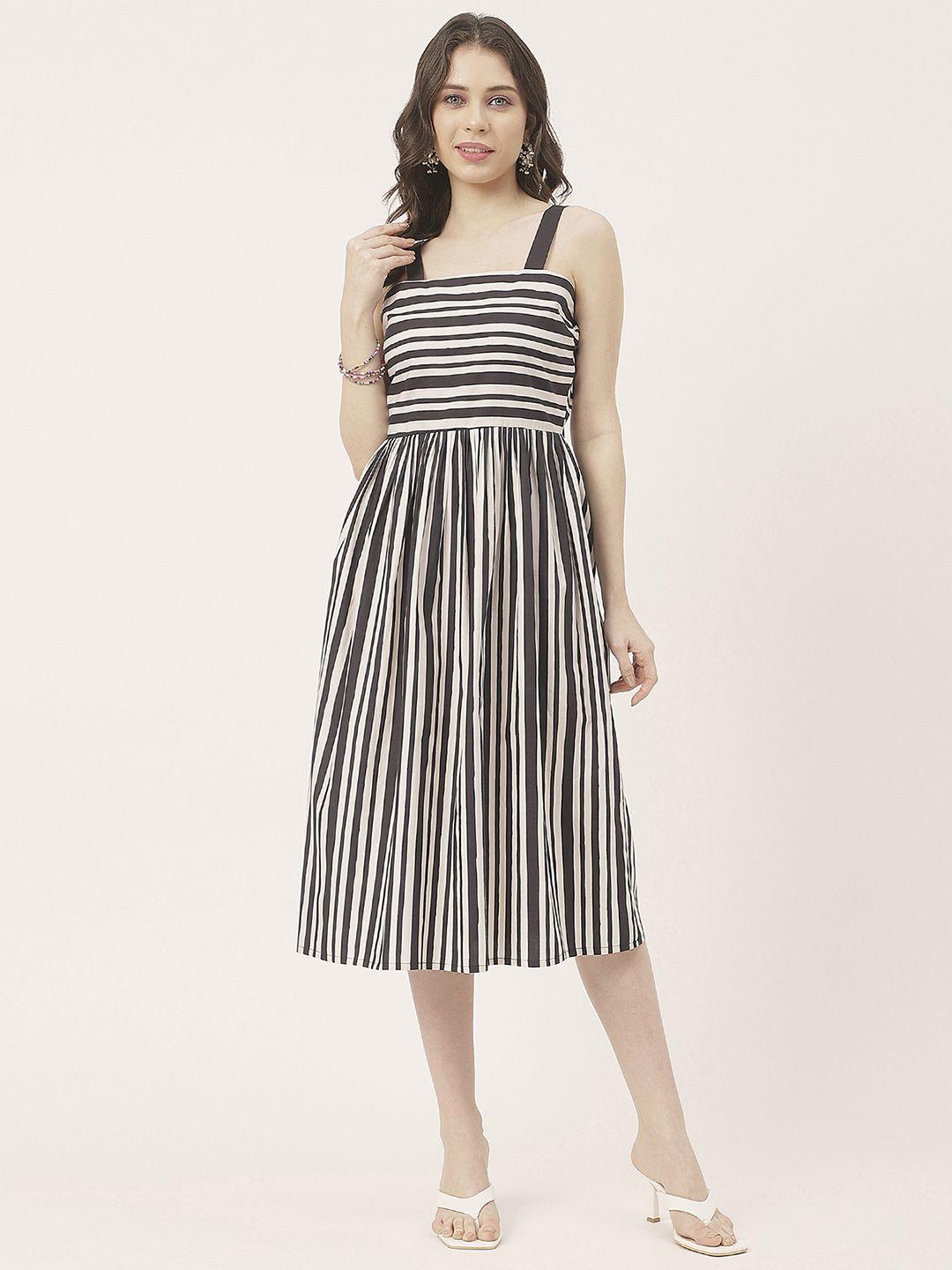 moomaya white striped fit & flare midi dress
