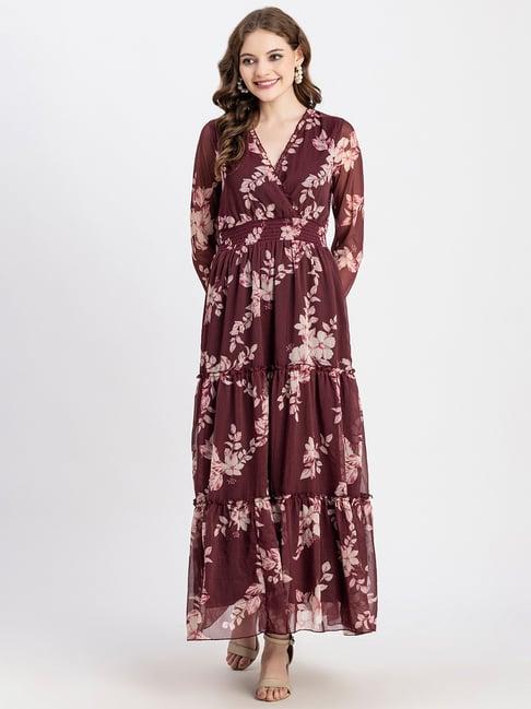 moomaya wine floral print maxi dress
