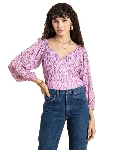 moomaya women’s printed ruched top, sweetheart neckline, long sleeves crop top