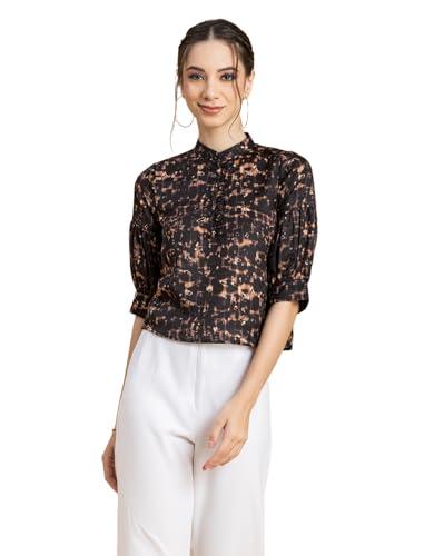 moomaya women’s printed top, quarter sleeves formal top ruffled button placket