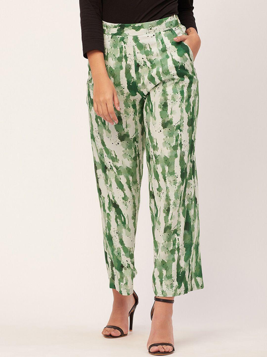 moomaya women abstract printed loose fit pleated parallel trousers