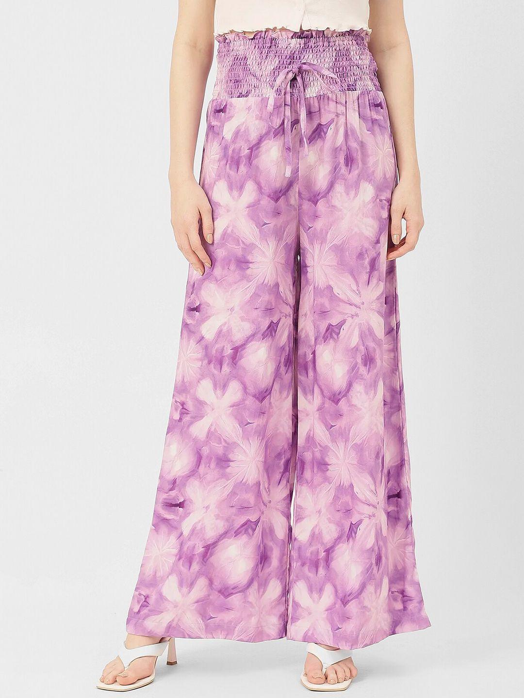 moomaya women floral printed loose fit high-rise pleated trousers